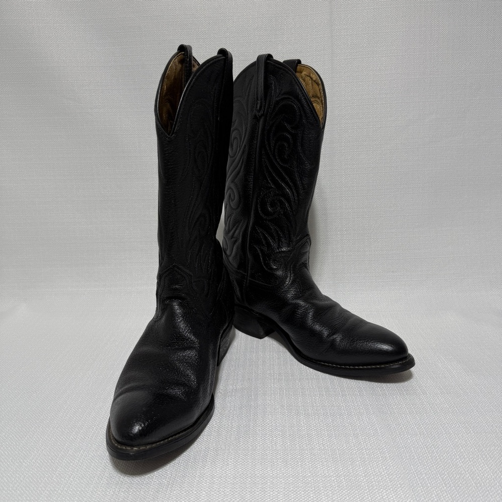 Union Made Cowboy Western Black Leather Biker Motorcycle Mens Boots 9.5 Vintage